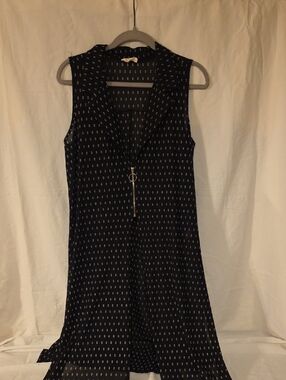 Ember Black With White Print Sheer Sleeveless Tanktop/Cover with Zip Detail